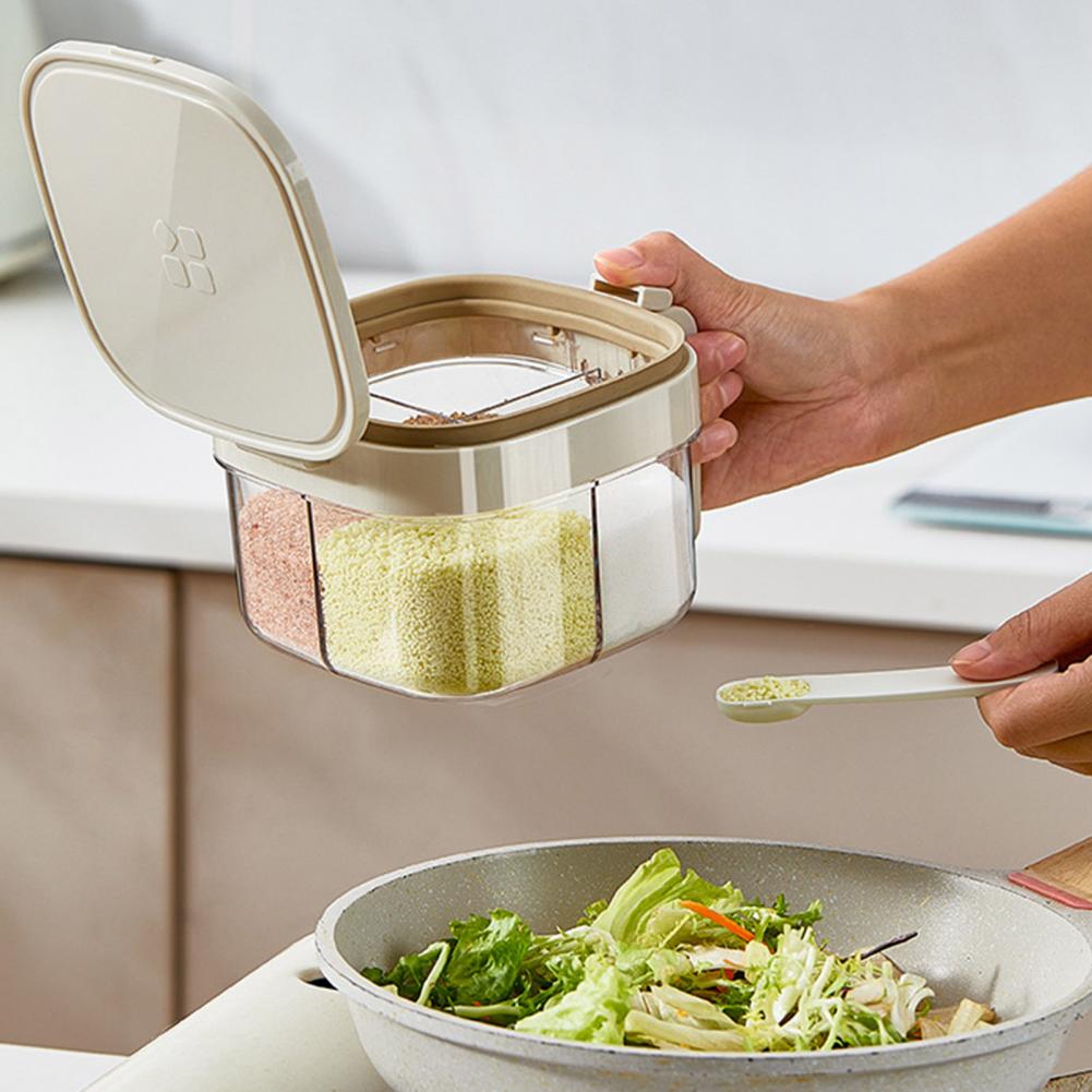 Food Storage Kitchen Cabinet - Multi-Compartment Spice Organizer with Spoon Clear