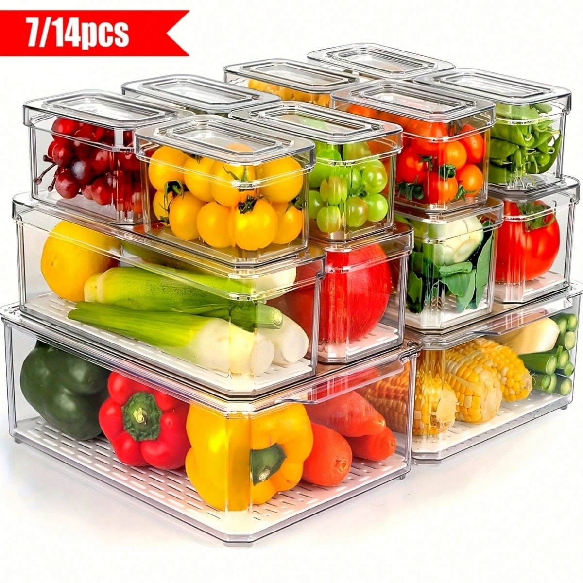 7/14 Pack Stackable Fridge Org - Food Storage Kitchen Cabinet recension och pris