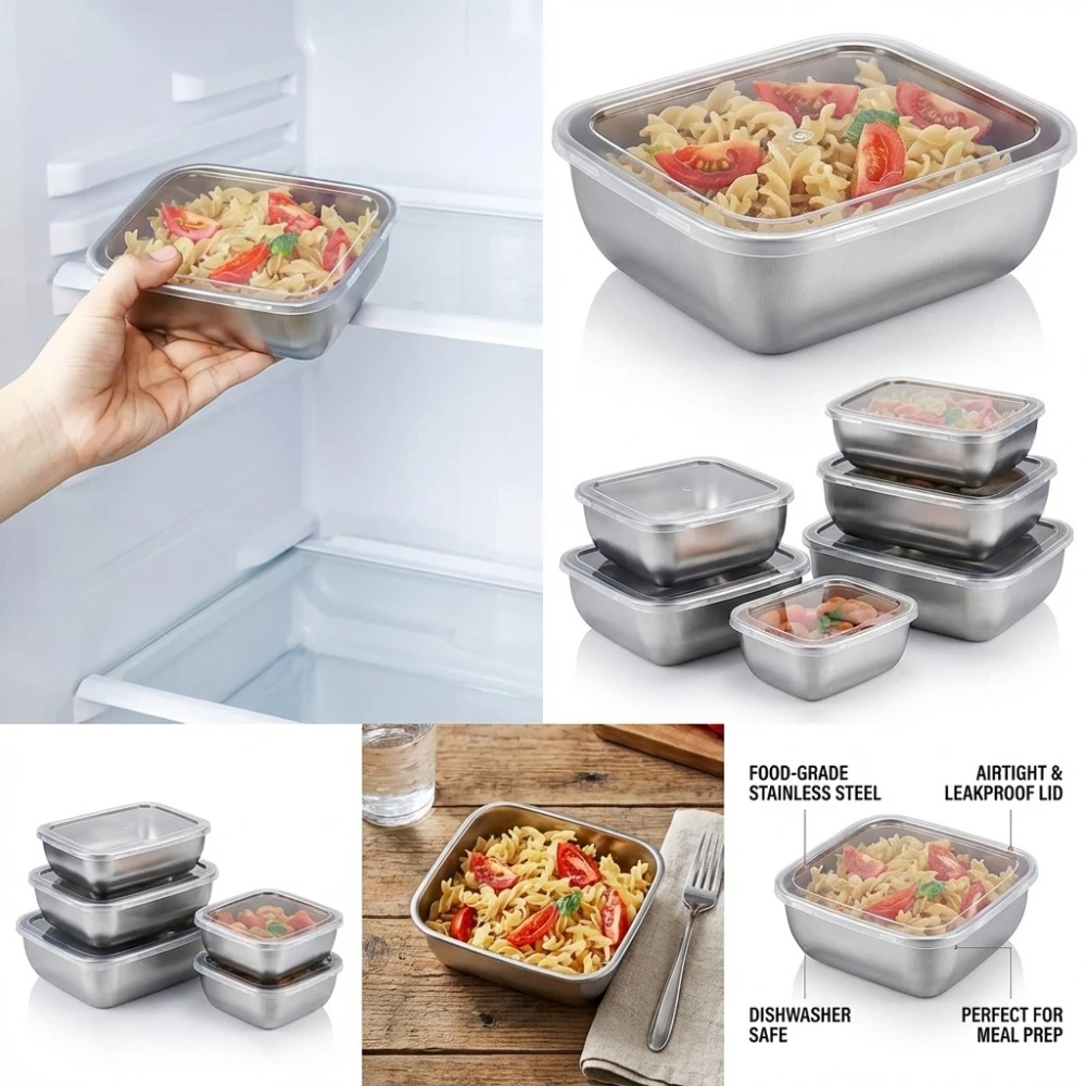 6PCS Stainless Steel Food Stor - Food Storage Box Stainless Steel recension och pris