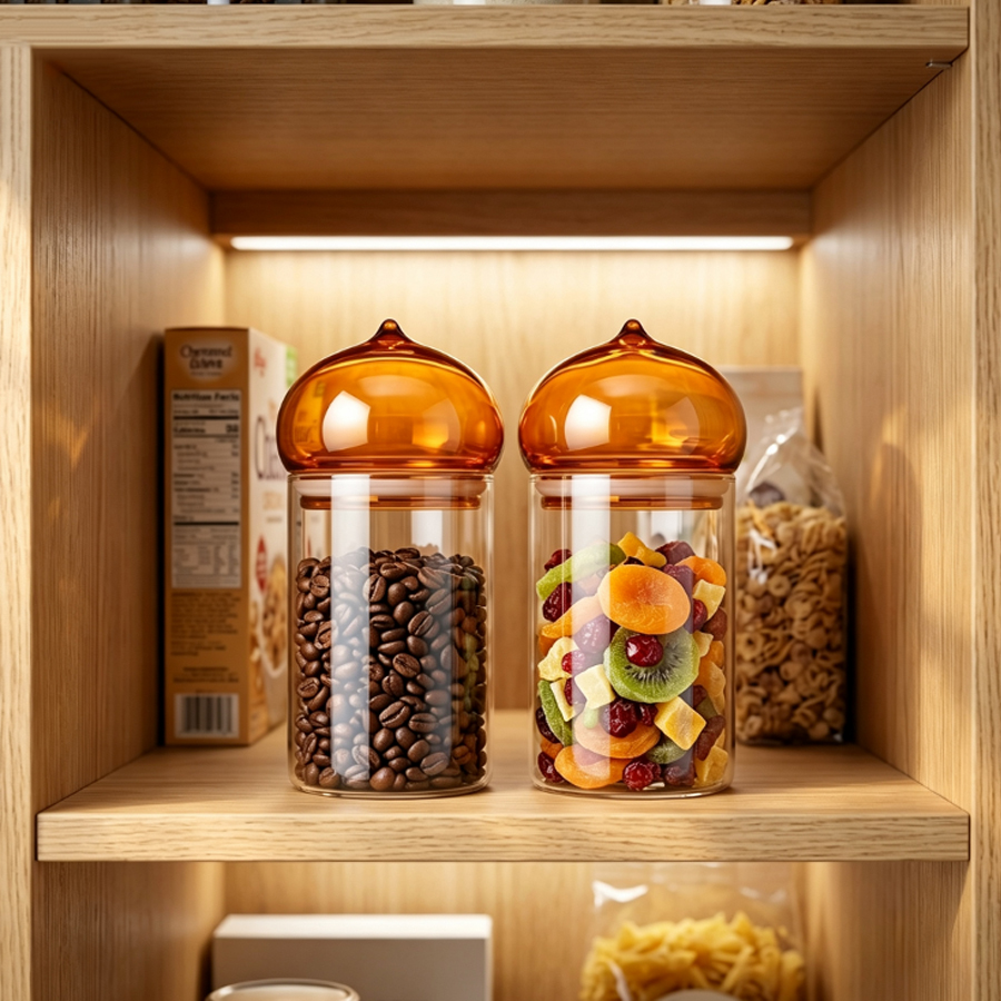 Amber Lid Glass Storage Jar, H - Food Storage Glass Jar recension och pris