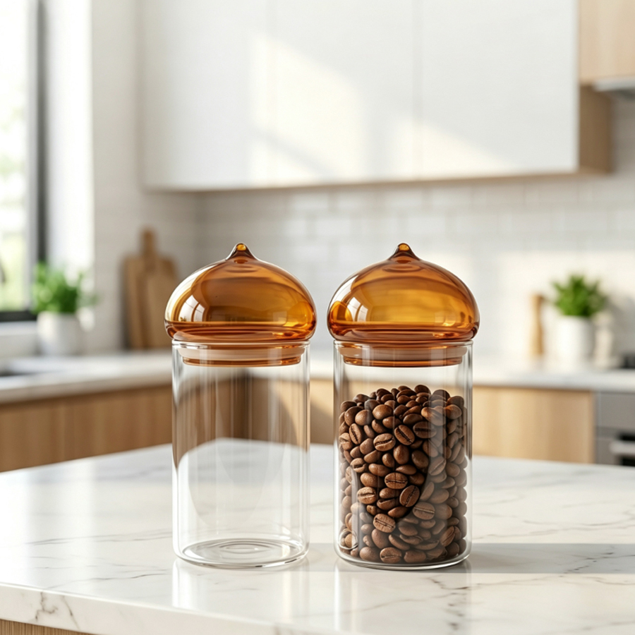 Amber Lid Glass Storage Jar, H - Food Storage Glass Jar recension och pris