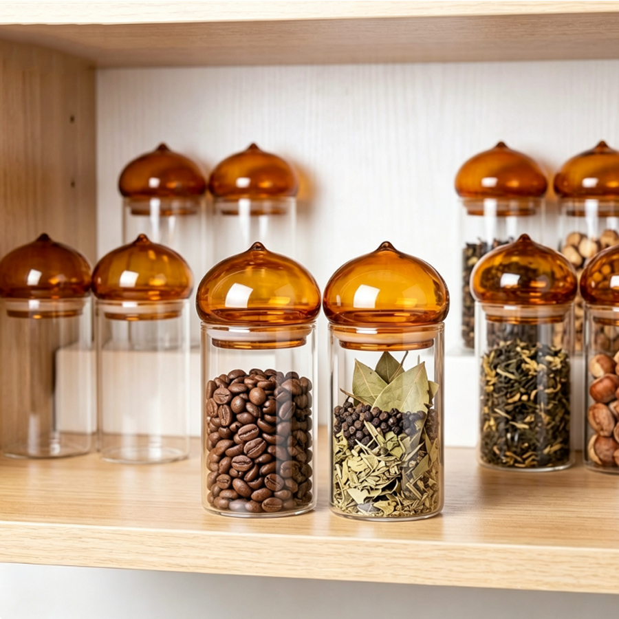 Amber Lid Glass Storage Jar, H - Food Storage Glass Jar recension och pris